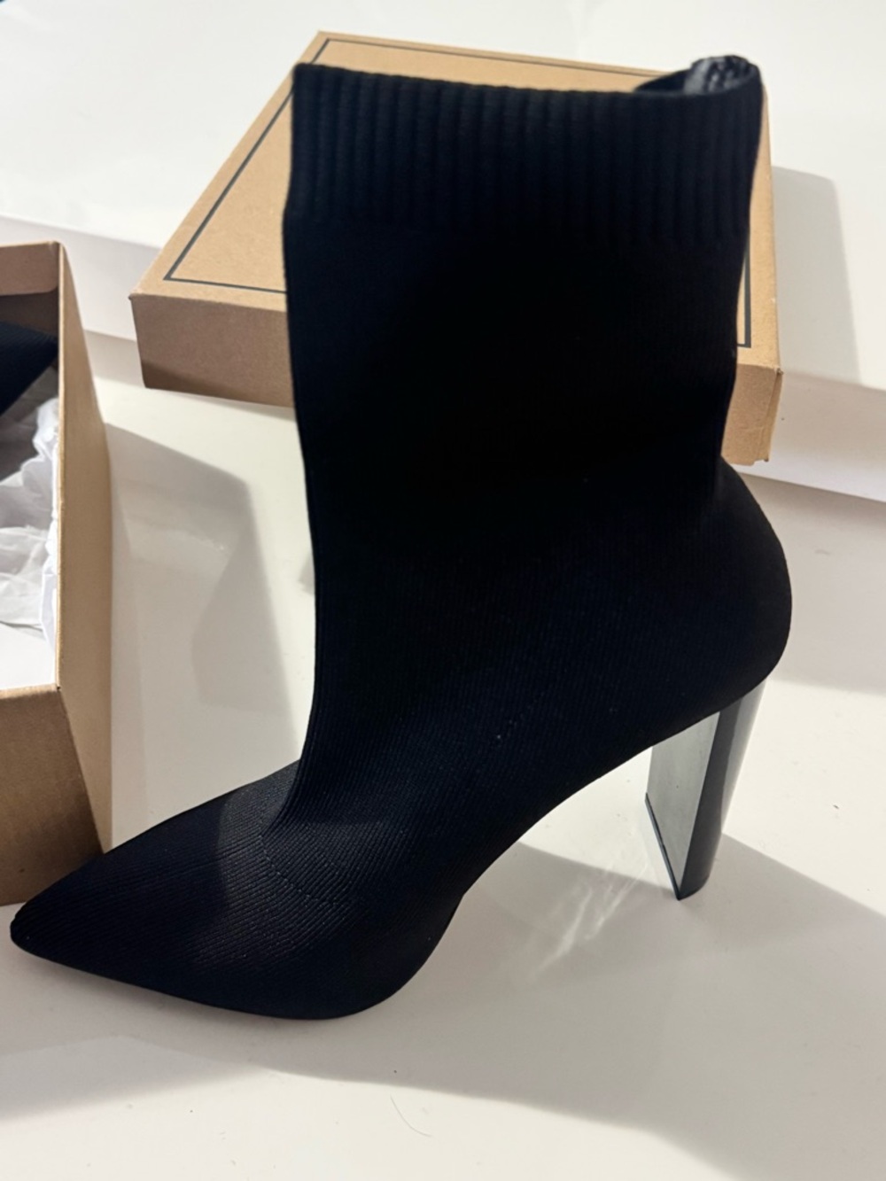 ASOS Black Knit Pointed Sock Heel Boot - NEVER WORN